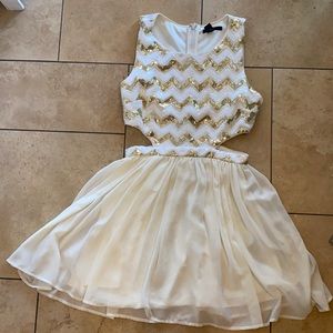 White and gold chevron sequin cocktail dress